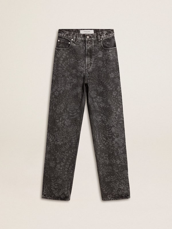 Golden Goose - Women's black jeans with a floral motif in 