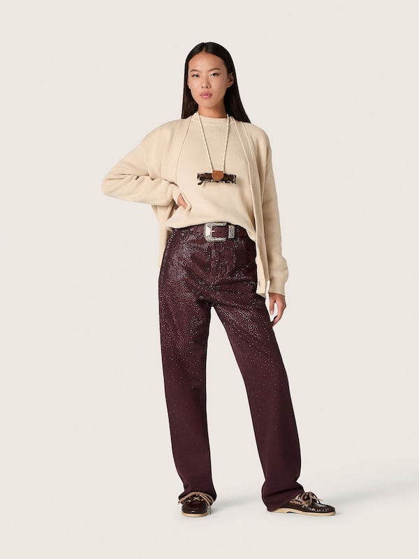 Golden Goose - Women's jeans in burgundy denim with gradient crystals in 