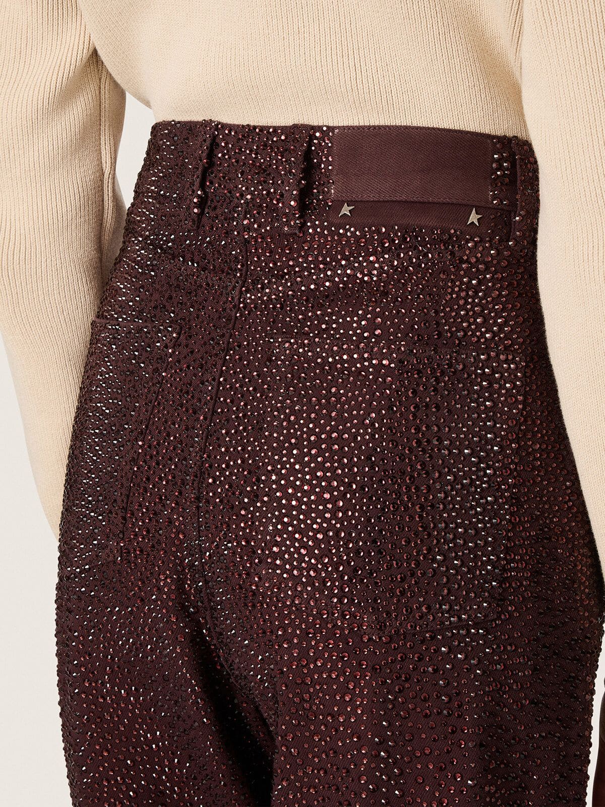 Golden Goose - Women's jeans in burgundy denim with gradient crystals in 