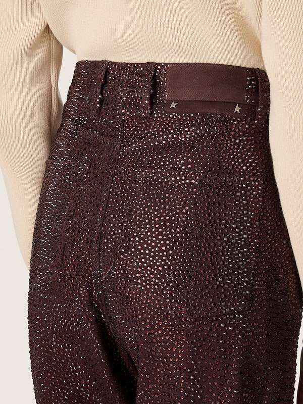 Golden Goose - Women's jeans in burgundy denim with gradient crystals in 