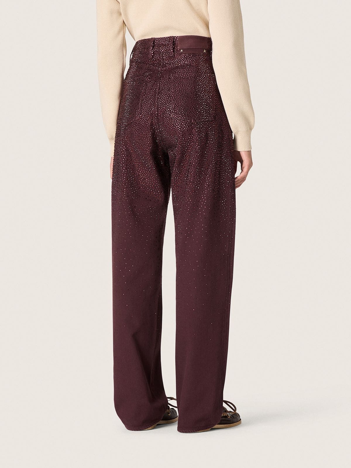 Golden Goose - Women's jeans in burgundy denim with gradient crystals in 