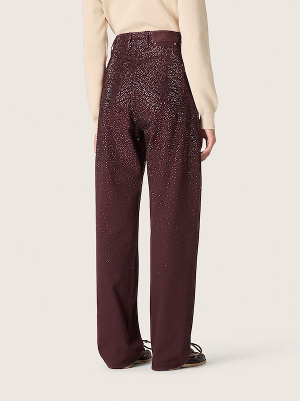 Golden Goose - Women's jeans in burgundy denim with gradient crystals in 