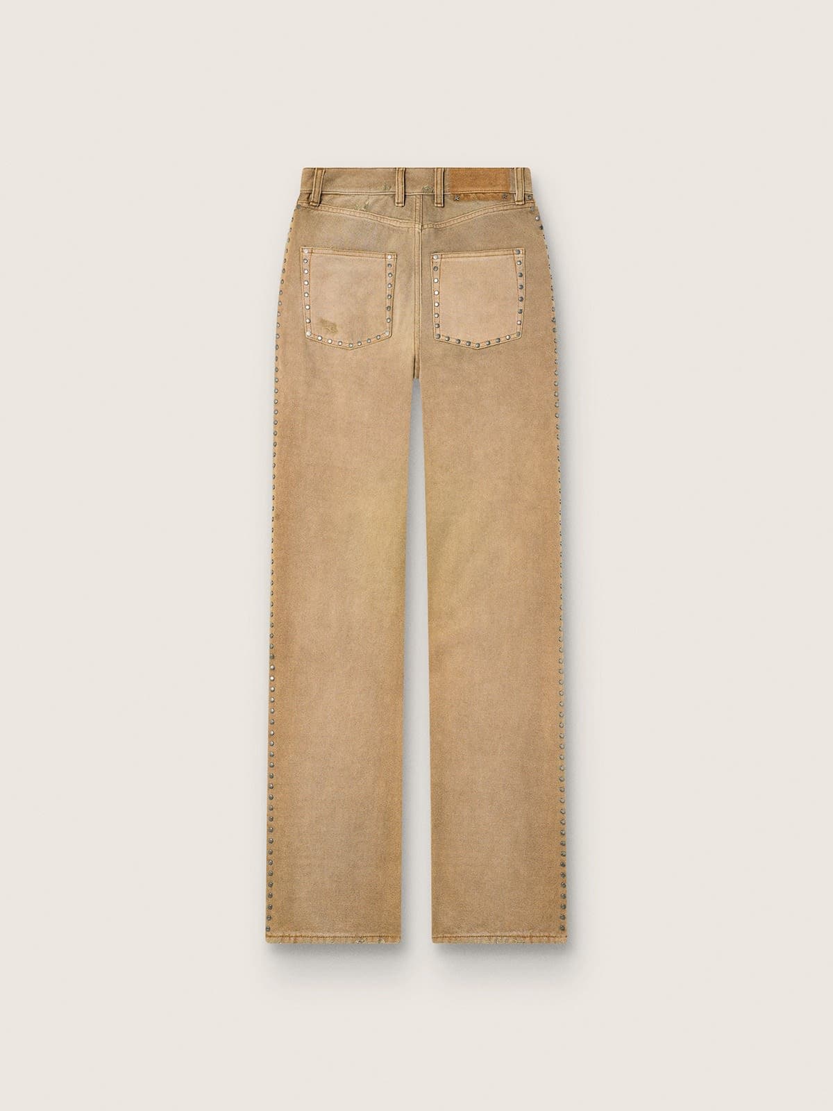 Golden Goose - Vaqueros de mujer de algod&oacute;n beige con tachas in 
