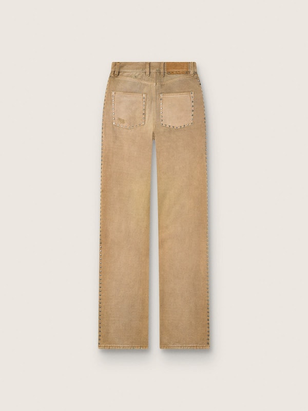 Women's beige cotton jeans with studs