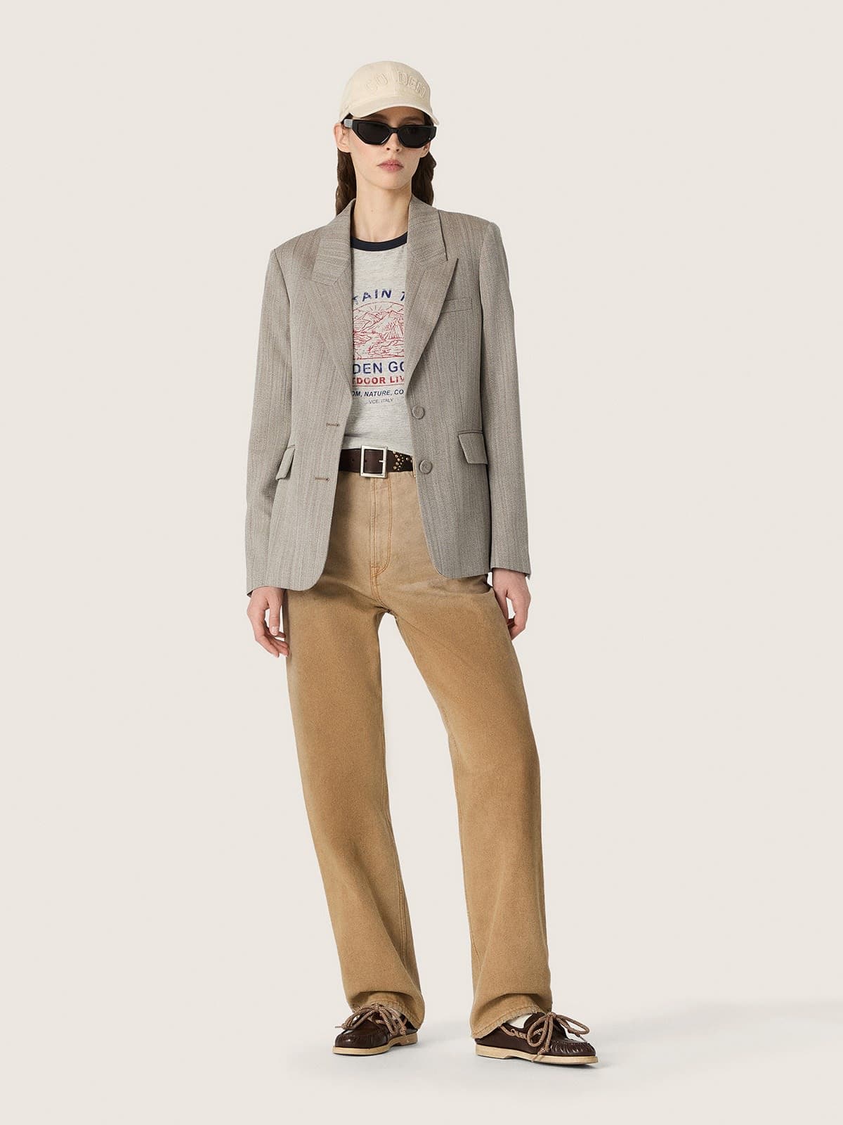 Women's beige cotton jeans with studs