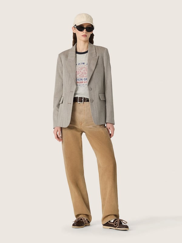 Women's beige cotton jeans with studs