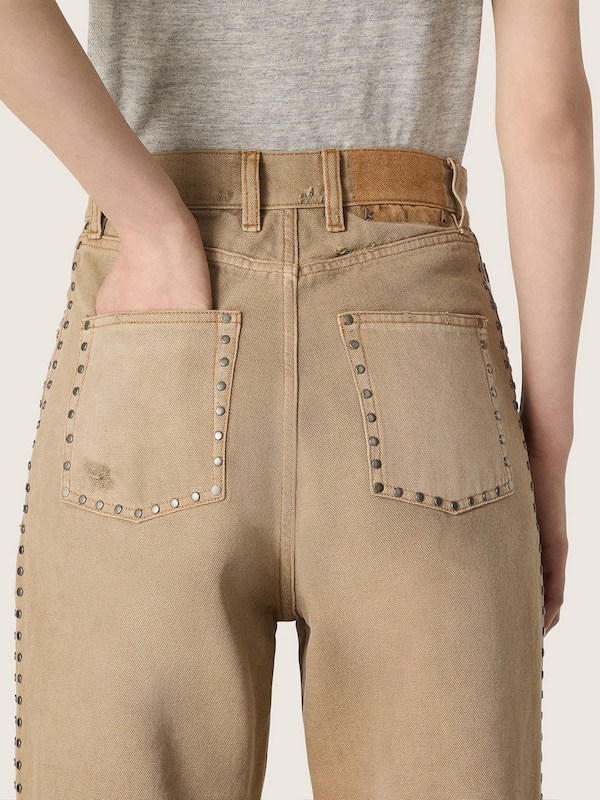 Golden Goose - Women's beige cotton jeans with studs in 