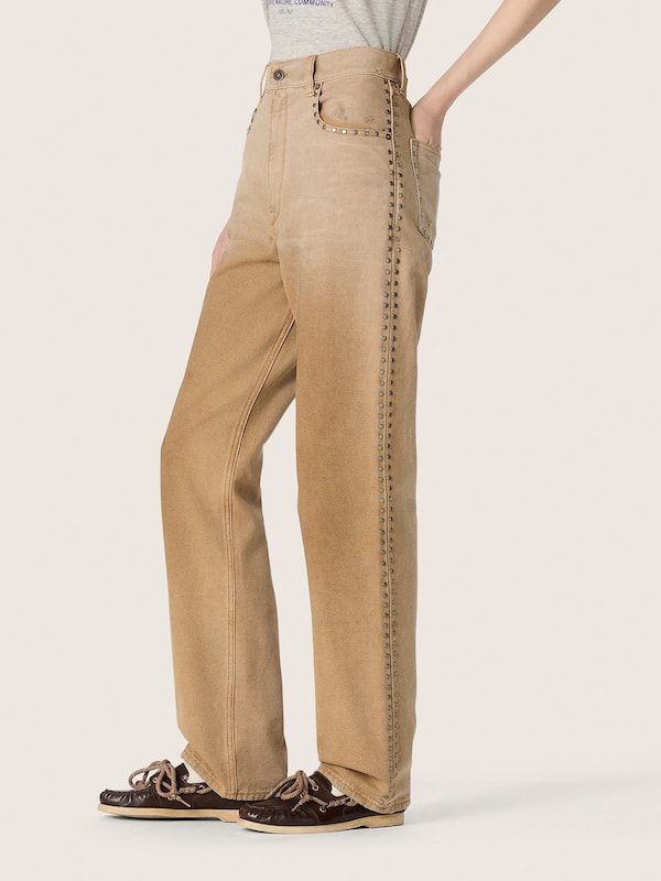 Golden Goose - Women's beige cotton jeans with studs in 