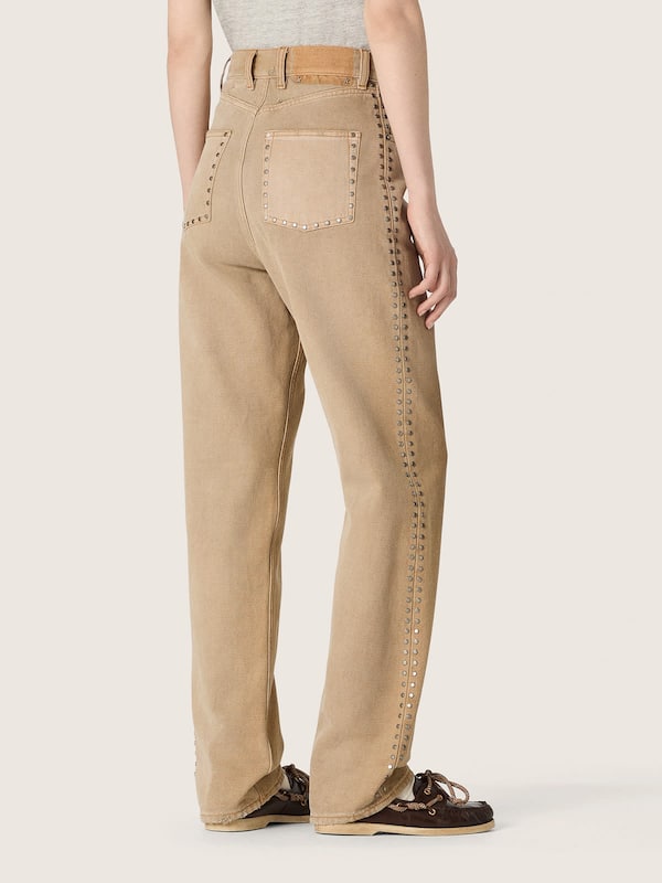 Golden Goose - Women's beige cotton jeans with studs in 