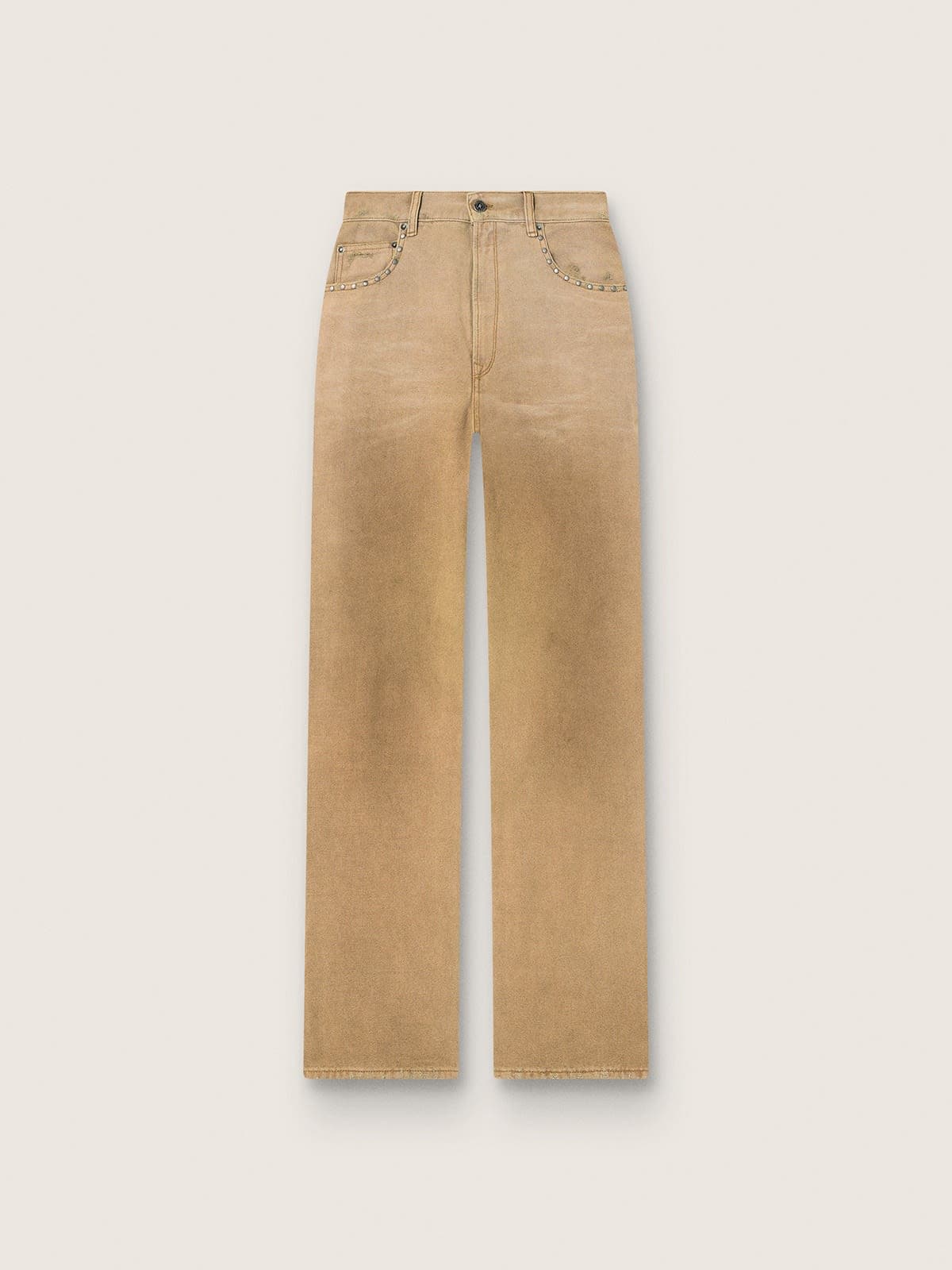 Golden Goose - Vaqueros de mujer de algod&oacute;n beige con tachas in 