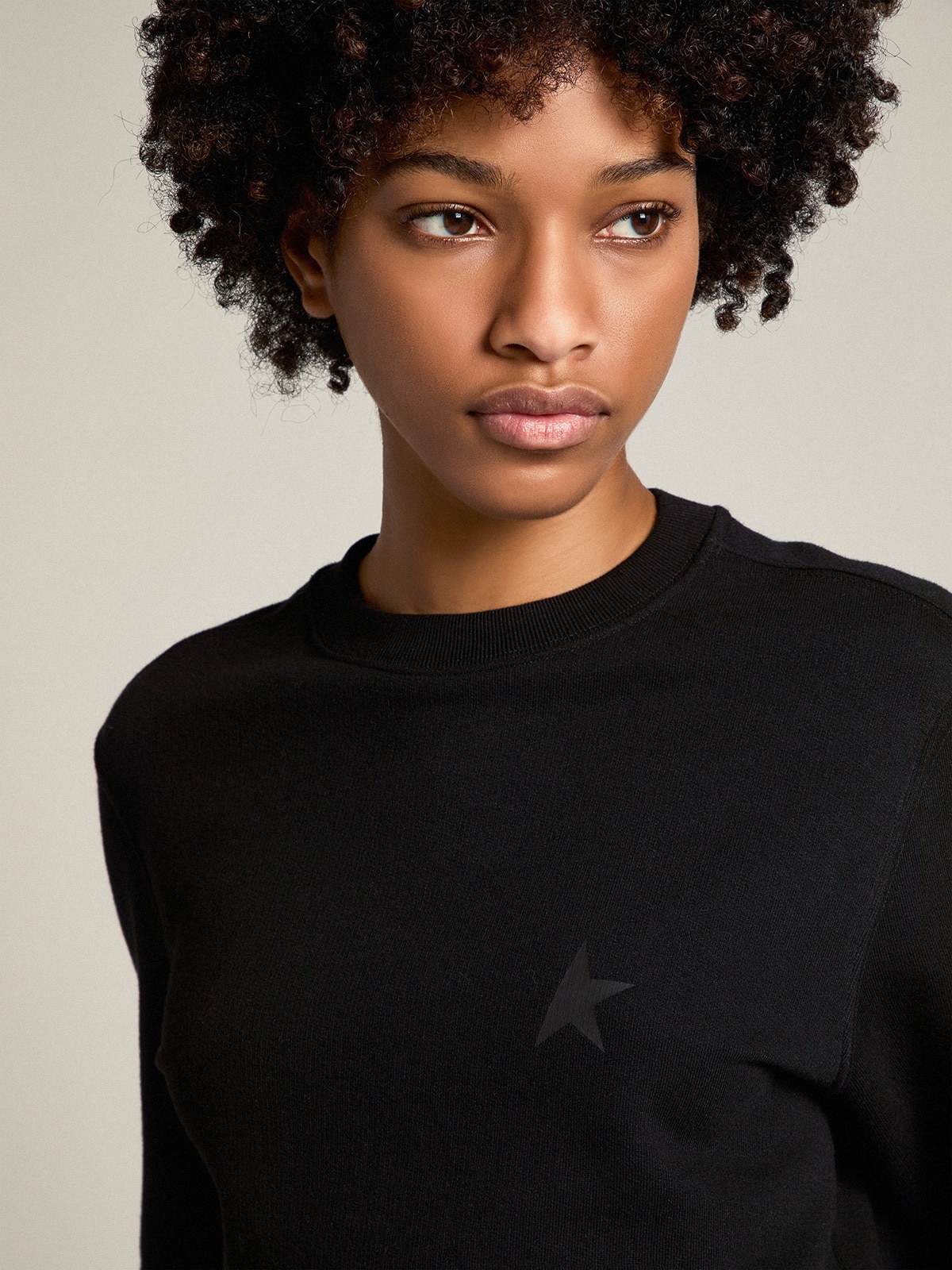 Golden Goose - Black sweatshirt with tone-on-tone star on the front in 