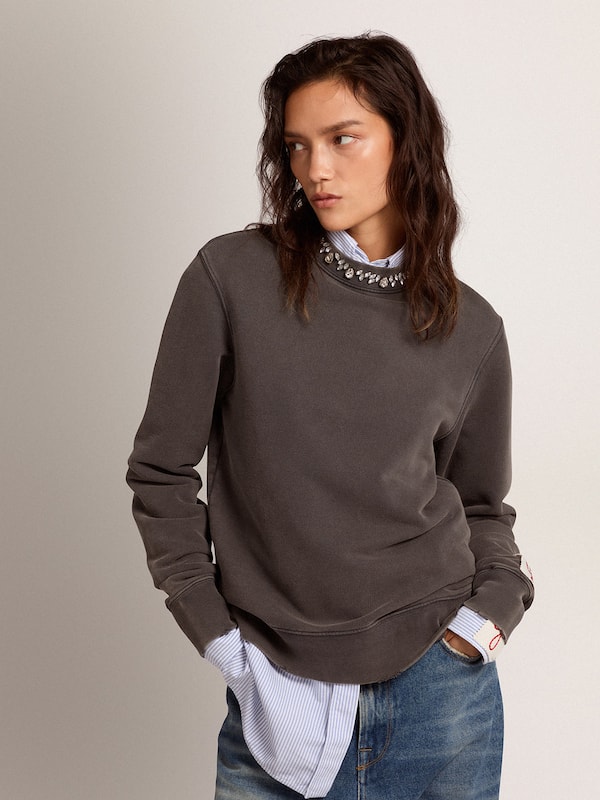 Golden Goose - Sweatshirt in anthracite gray with cabochon crystals in 