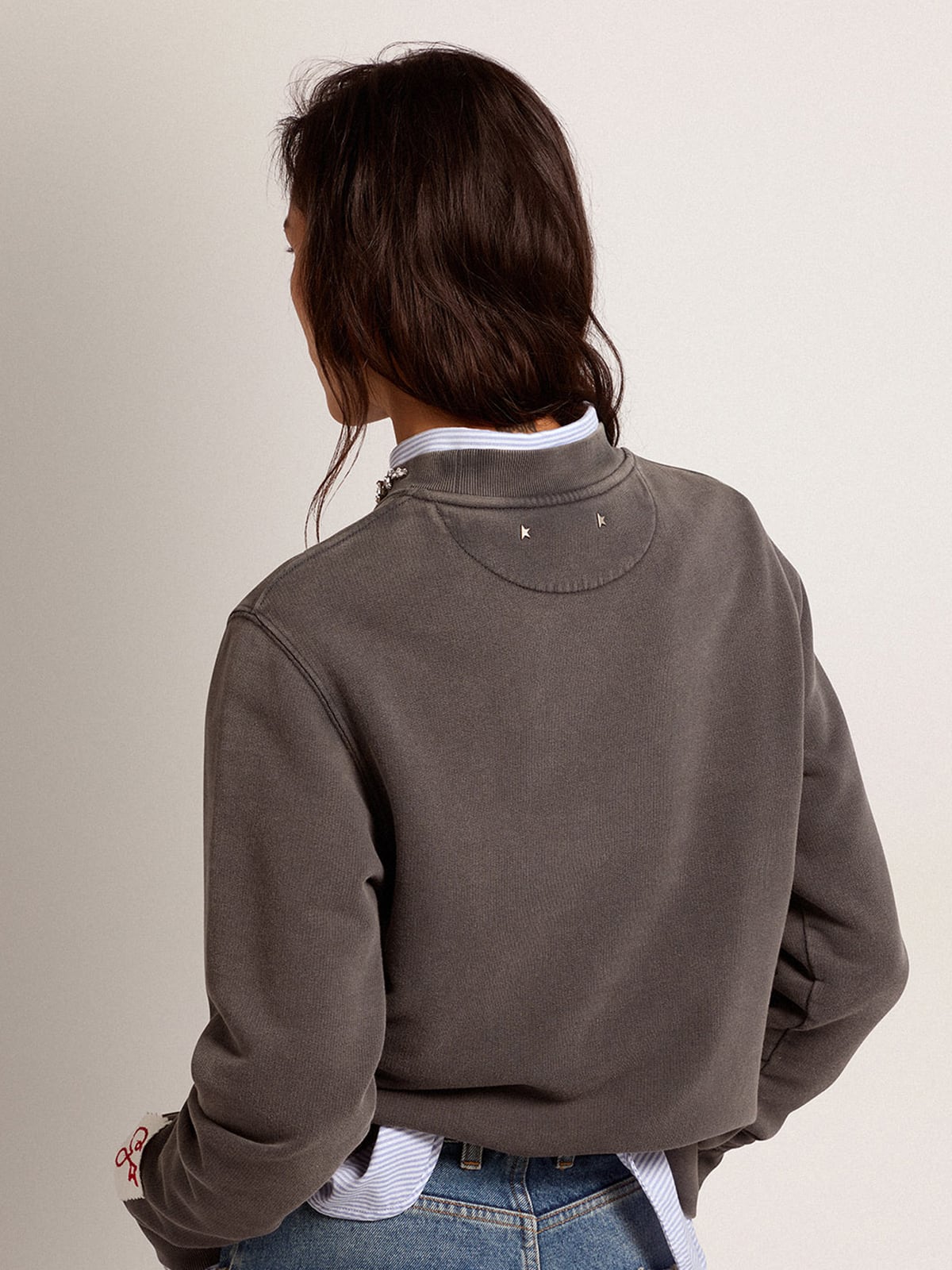 Golden Goose - Sweat-shirt gris anthracite avec cristaux cabochons in 