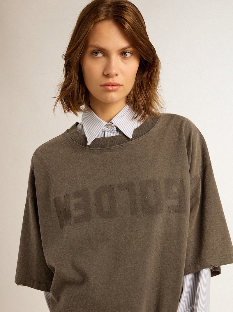 Golden Goose - Vestito T-shirt da donna color grigio dal trattamento distressed in 