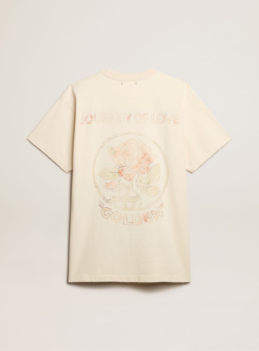 Golden Goose - Vestito t-shirt in cotone color bianco vissuto con disegno ricamato in 