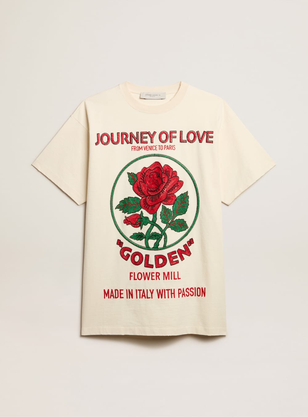 Golden Goose - Vestido camiseta de algodão branco usado com desenho bordado in 