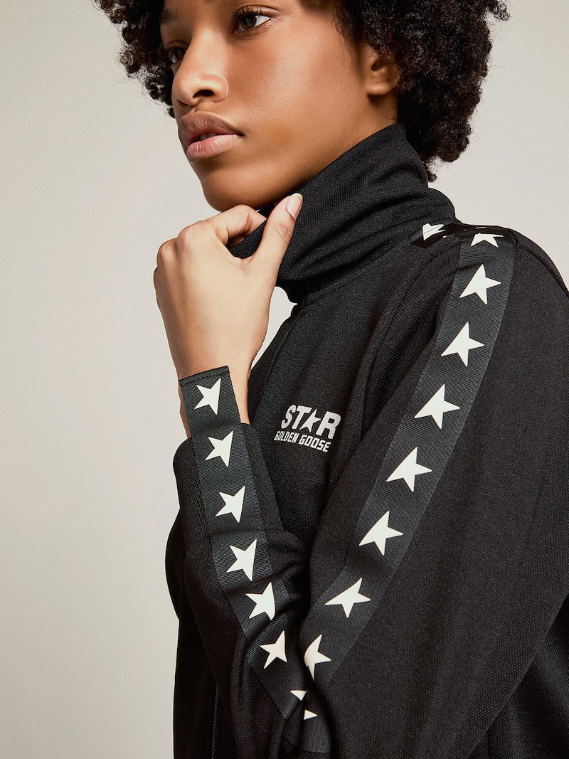 Golden Goose - Sweat-shirt zipp&eacute; femme couleur noire avec &eacute;toiles blanches in 