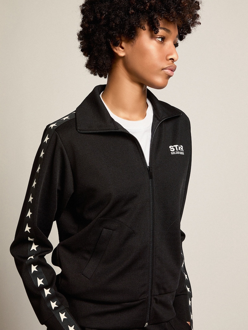 Golden Goose - Sweat-shirt zipp&eacute; femme couleur noire avec &eacute;toiles blanches in 