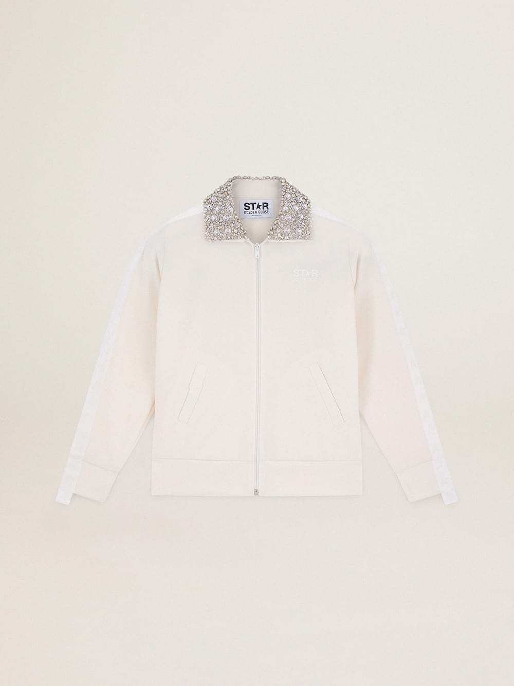 Golden Goose - Papyrus white Denise Star Collection zipped sweatshirt with crystal collar in 