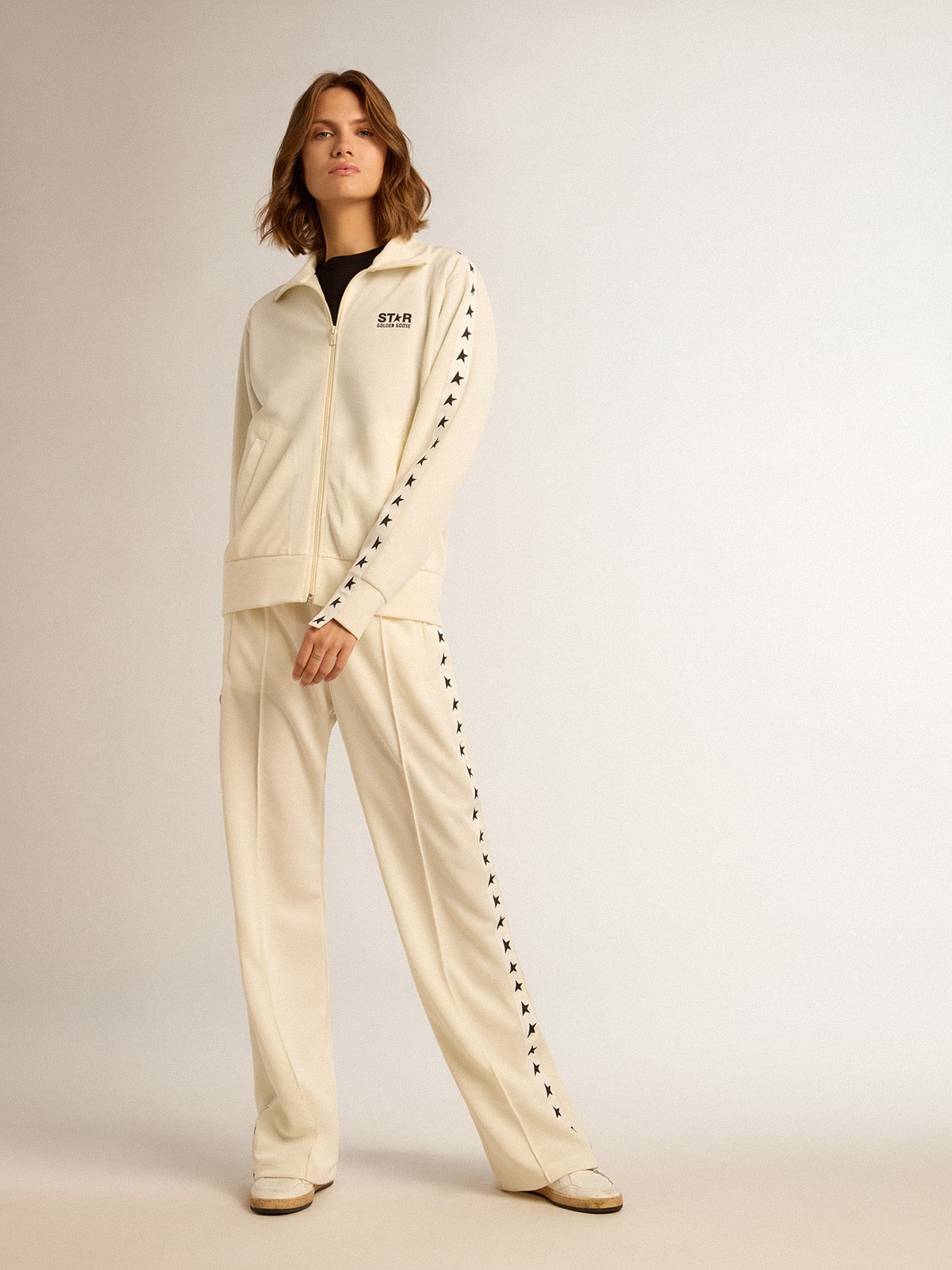 Golden Goose - Women’s white joggers with stars on the sides in 