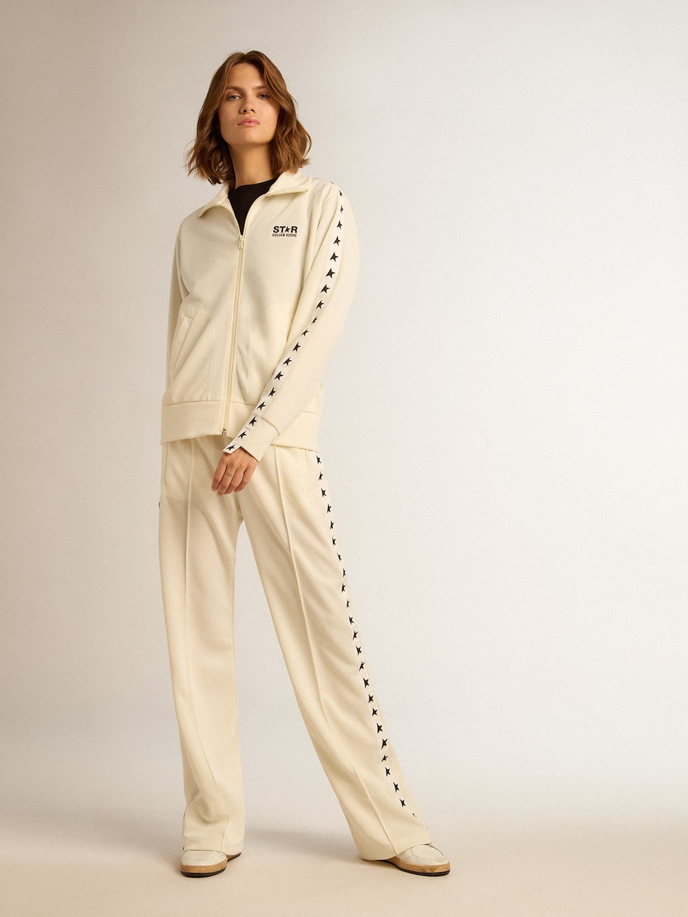 Golden Goose - Women’s white joggers with stars on the sides in 