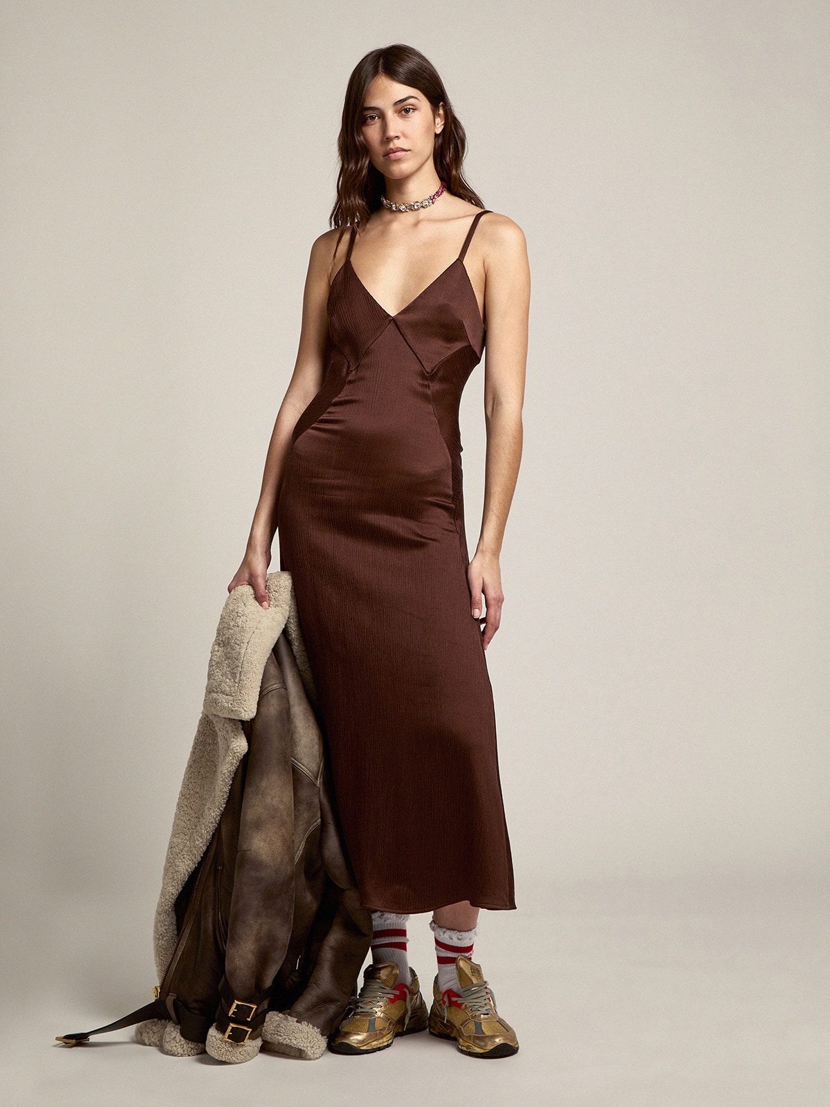 Golden Goose - Vestido slip dress com pregas com efeito 3D in 