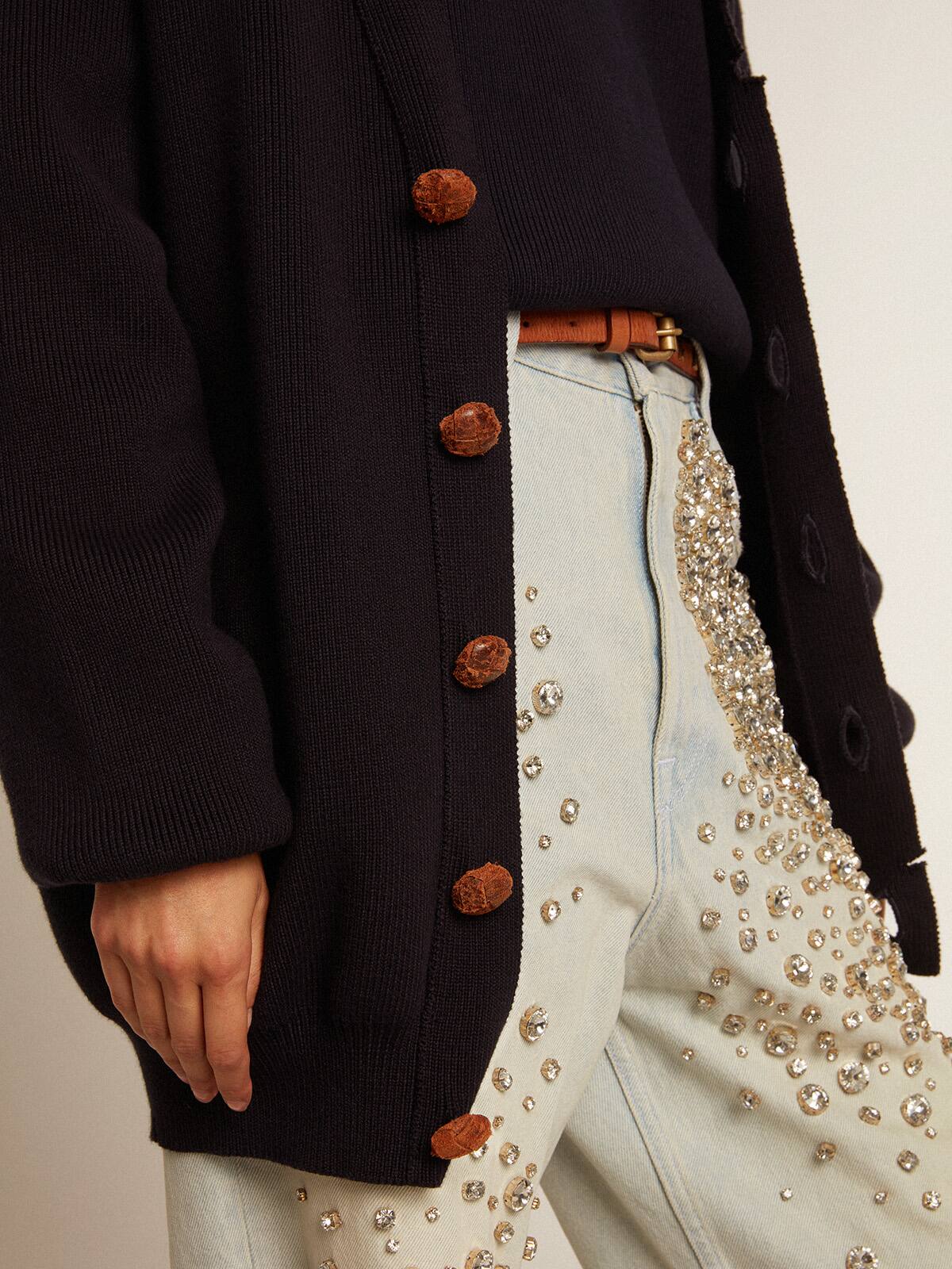 Women's cardigan in distressed dark blue cotton | Golden Women's cardigan in distressed dark blue cotton | Golden