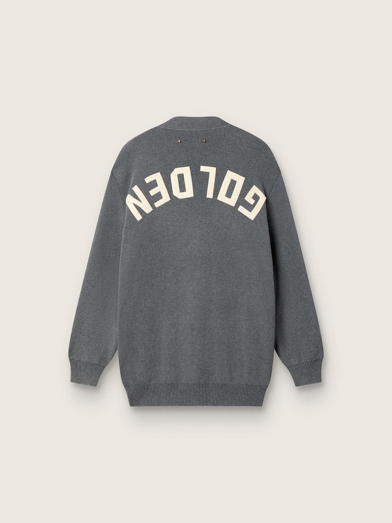 Golden Goose - Cardigan da donna in cotone grigio m&eacute;lange con logo sul retro in 