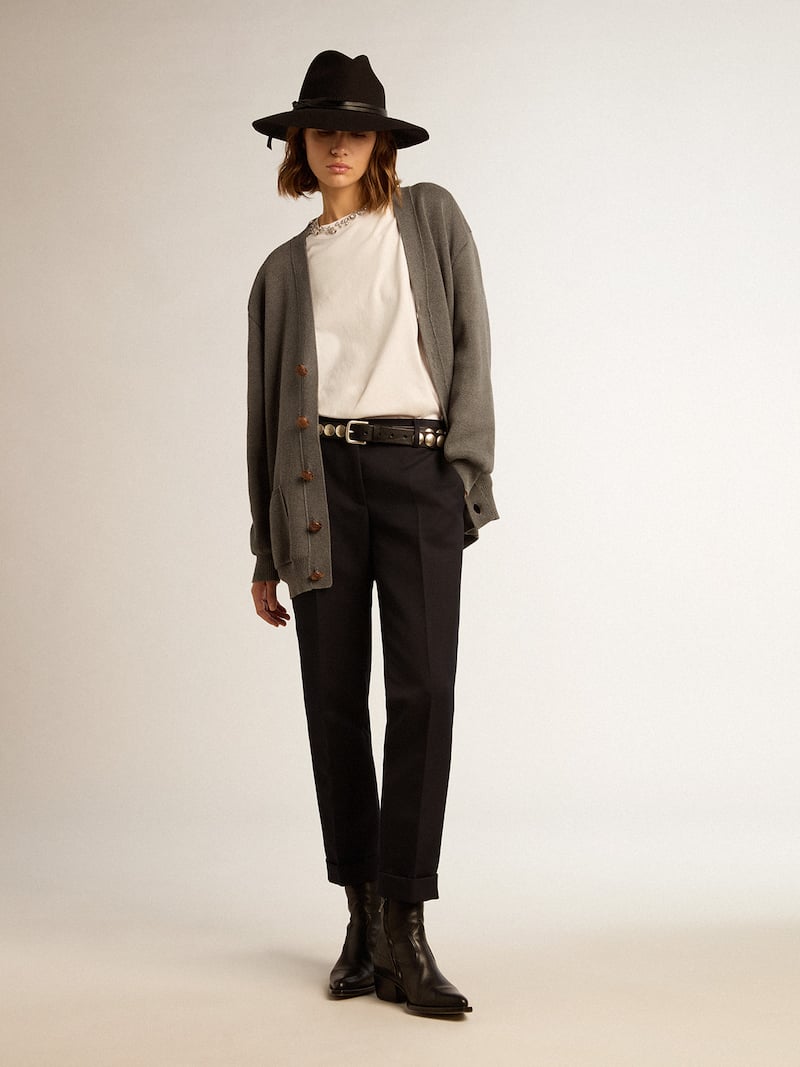 Golden Goose - Cardigan da donna in cotone grigio m&eacute;lange con logo sul retro in 