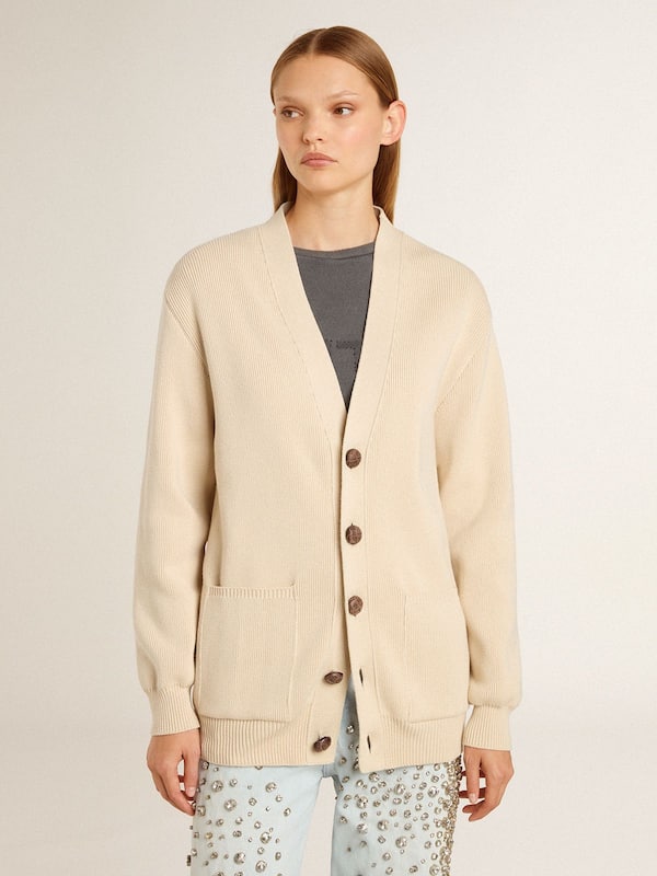 Golden Goose - Women’s beige cardigan with 'Golden' lettering on the back in 
