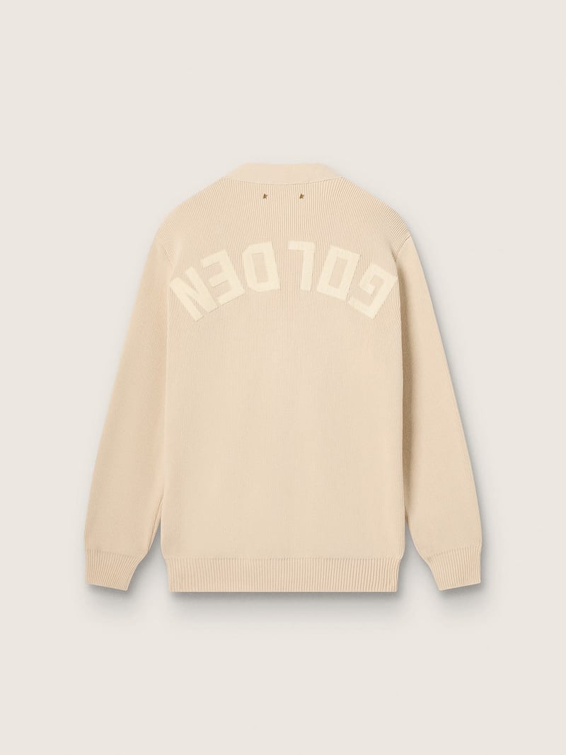 Golden Goose - Cardigan da donna di colore beige con scritta 'Golden' sul retro in 