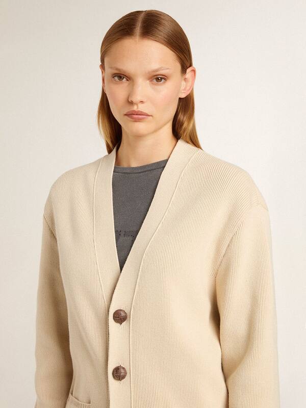 Golden Goose - Women’s beige cardigan with 'Golden' lettering on the back in 