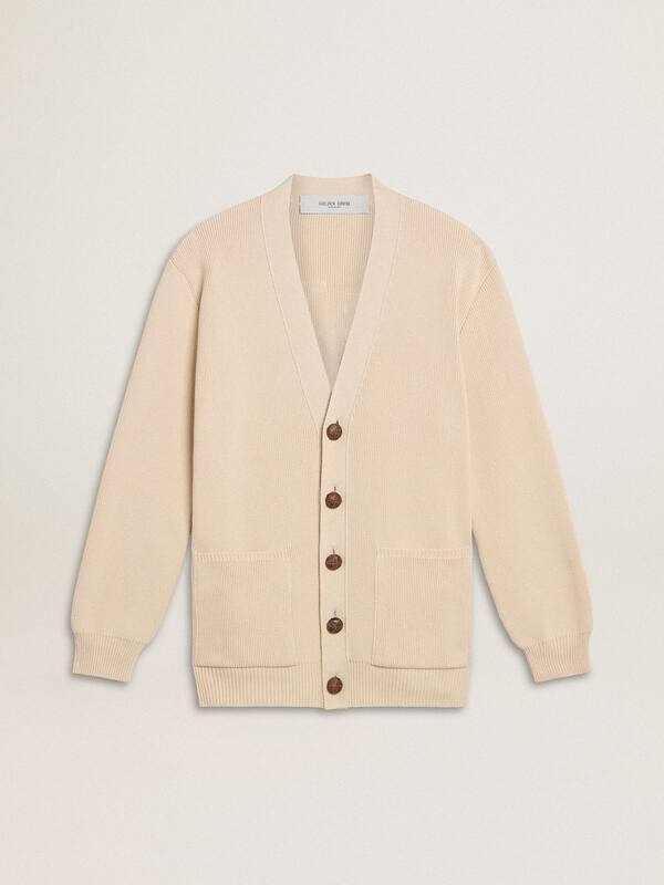 Golden Goose - Women’s beige cardigan with 'Golden' lettering on the back in 