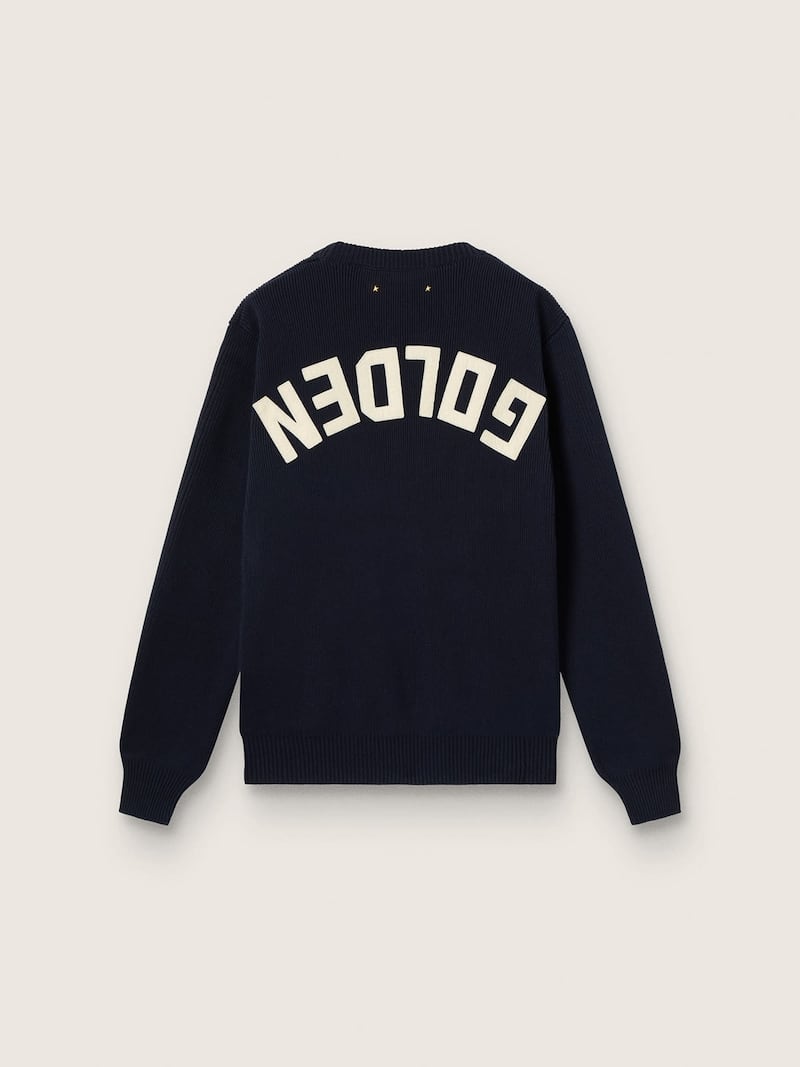 Golden Goose - Maglione girocollo da donna in cotone blu scuro con logo sul retro in 