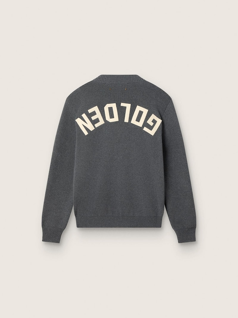 Golden Goose - Pull &agrave; col rond femme en coton gris fonc&eacute; avec logo au dos in 