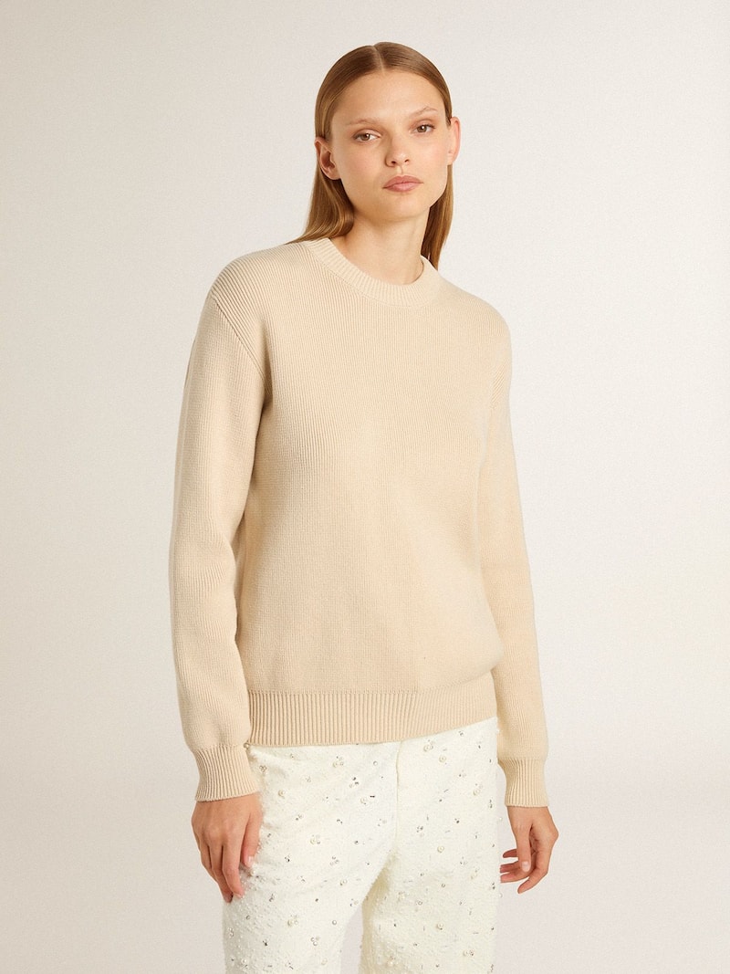 Golden Goose - Maglione da donna color beige con scritta 'Golden' sul retro in 