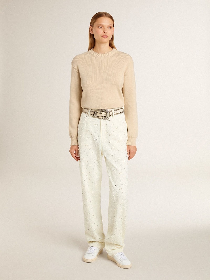 Golden Goose - Maglione da donna color beige con scritta 'Golden' sul retro in 