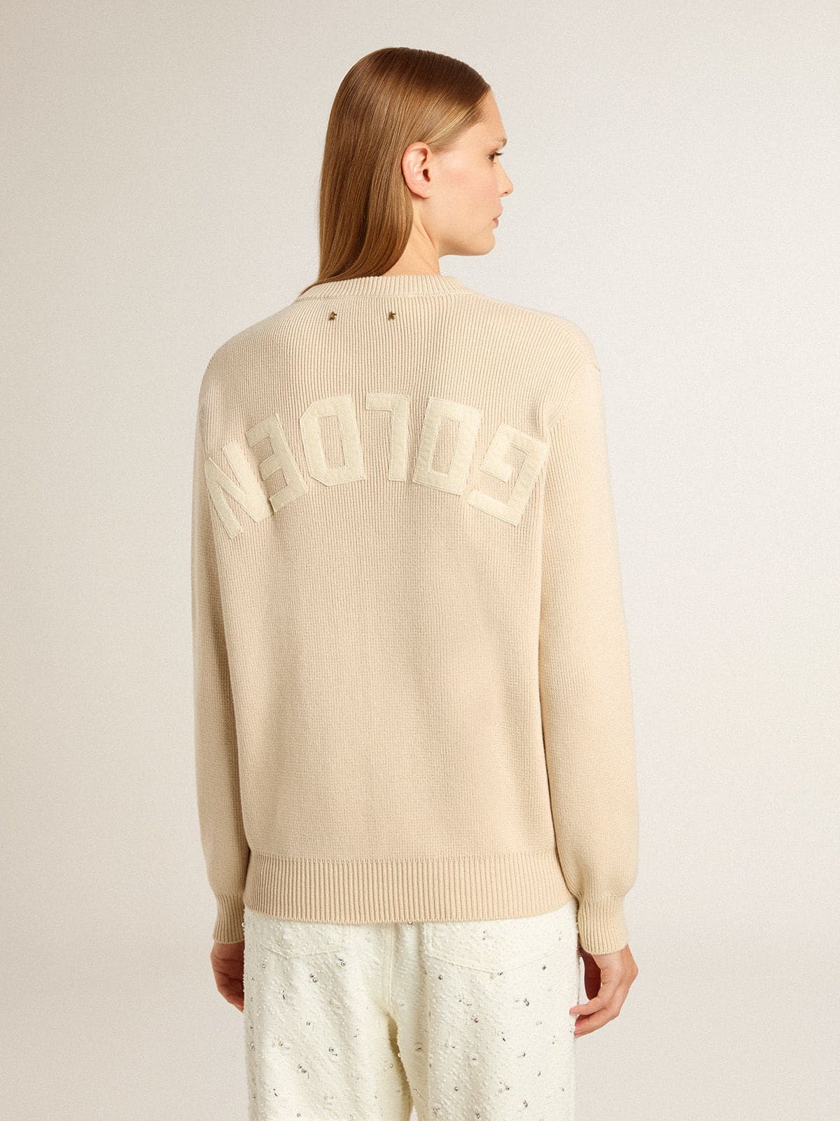 Golden Goose - Women's beige sweater with 'Golden' lettering on the back in 