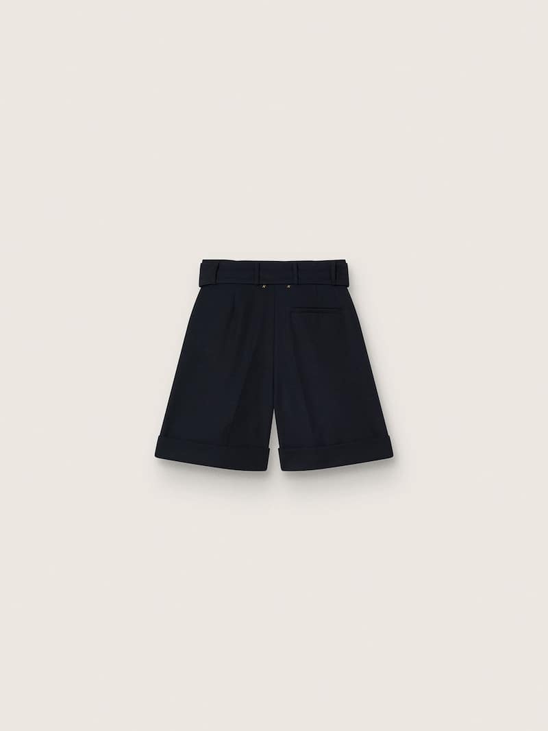 Golden Goose - Shorts da donna in gabardine di lana blu scura con cintura in vita in 
