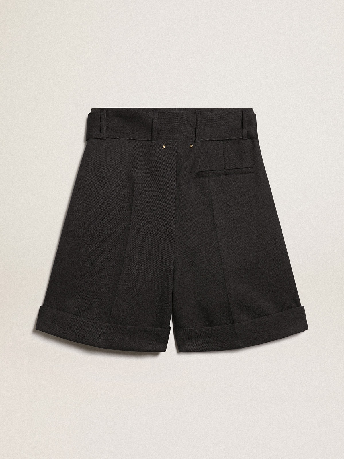 Golden Goose - Women's shorts in black wool gabardine with waist belt in 