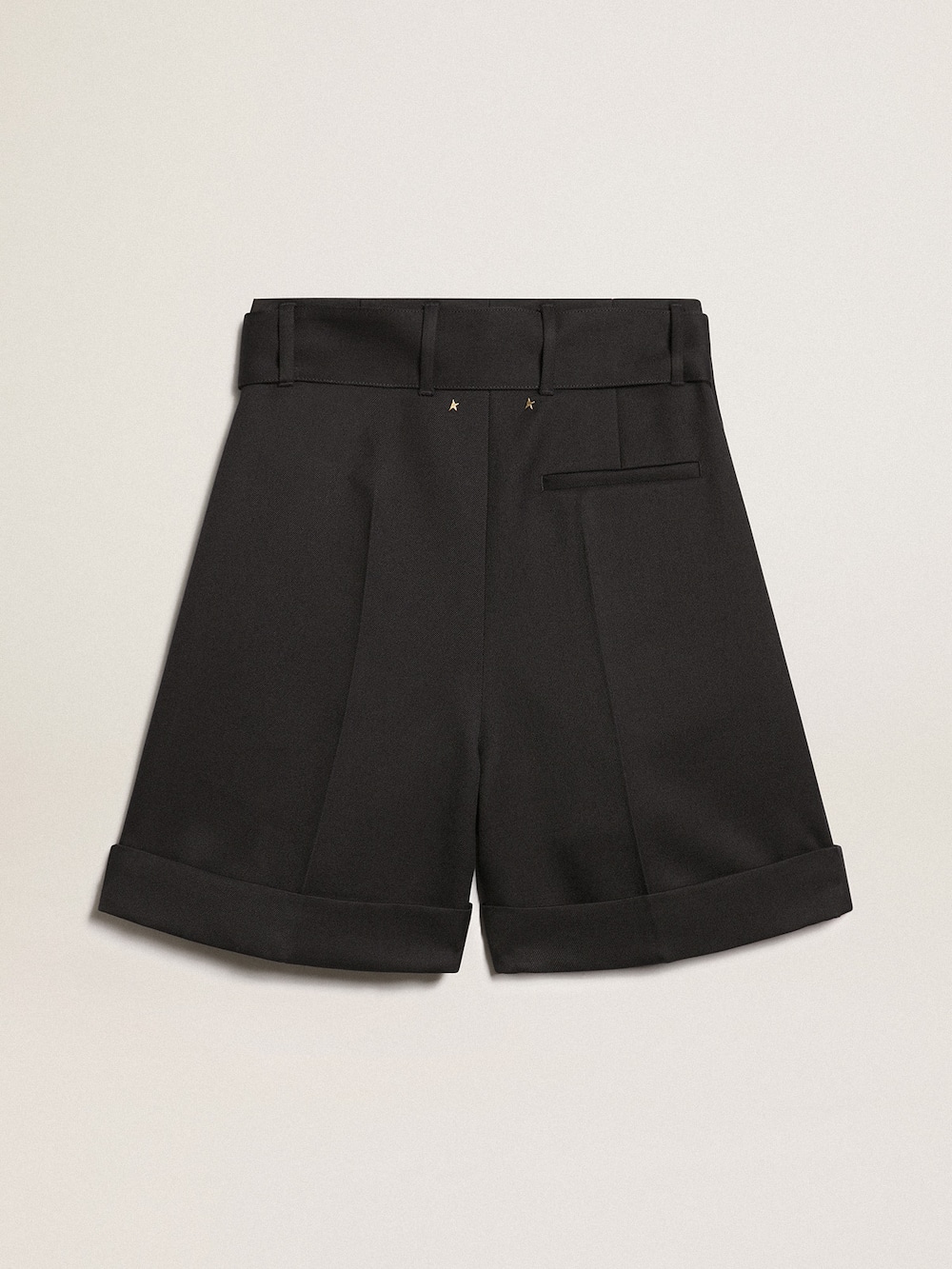 Golden Goose - Women's shorts in black wool gabardine with waist belt in 