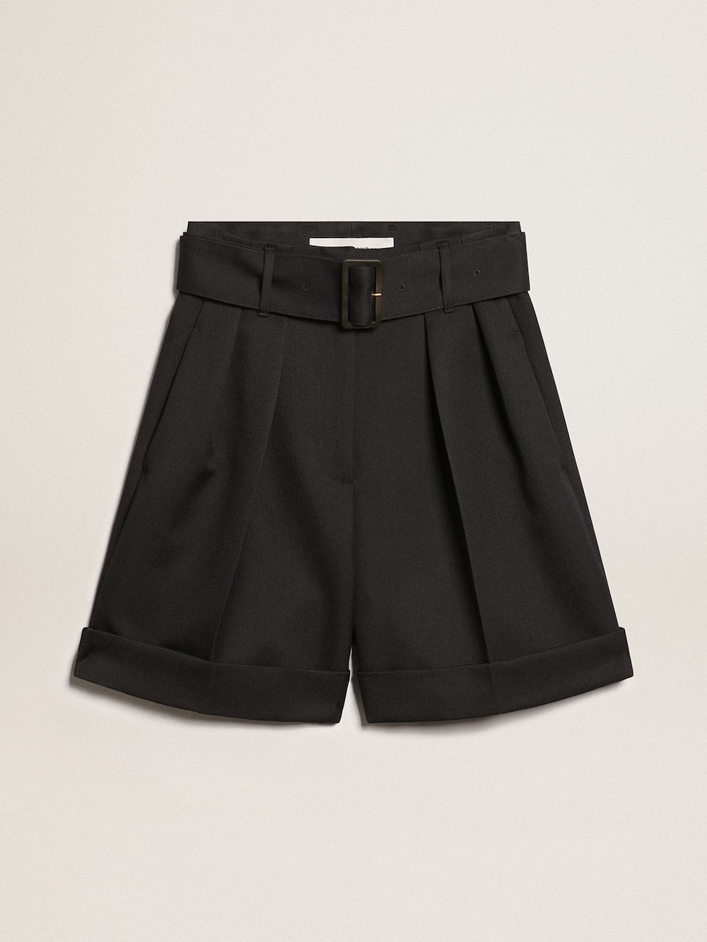Golden Goose - Shorts da donna in gabardine di lana nera con cintura in vita in 