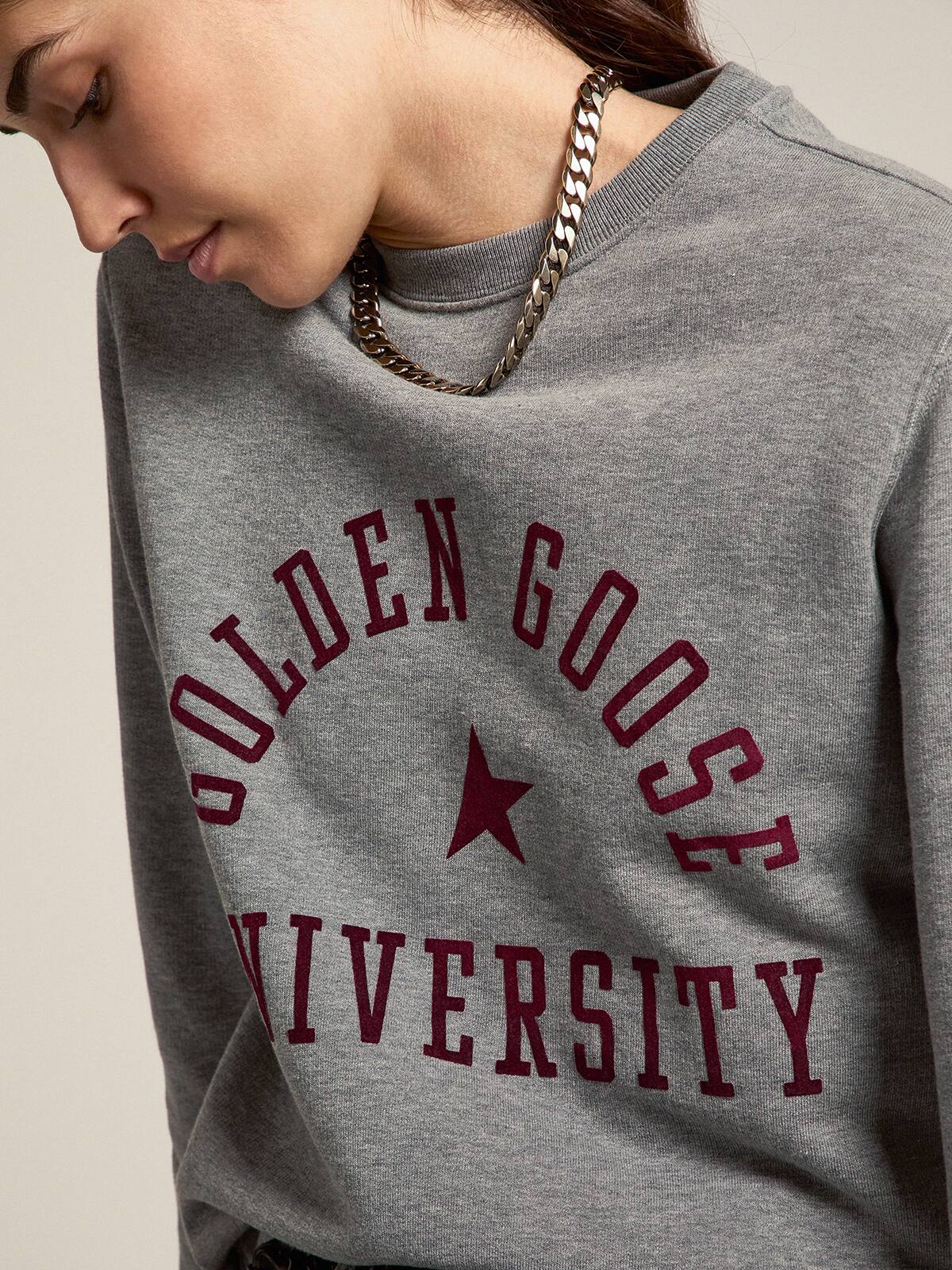 Golden Goose - Melange gray sweatshirt with burgundy logo on the front in 