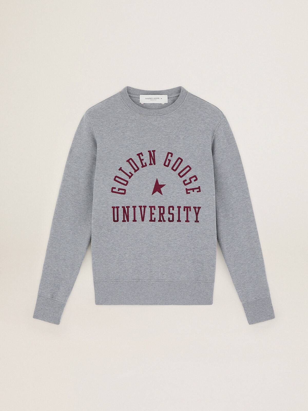 Golden Goose - Melange gray sweatshirt with burgundy logo on the front in 