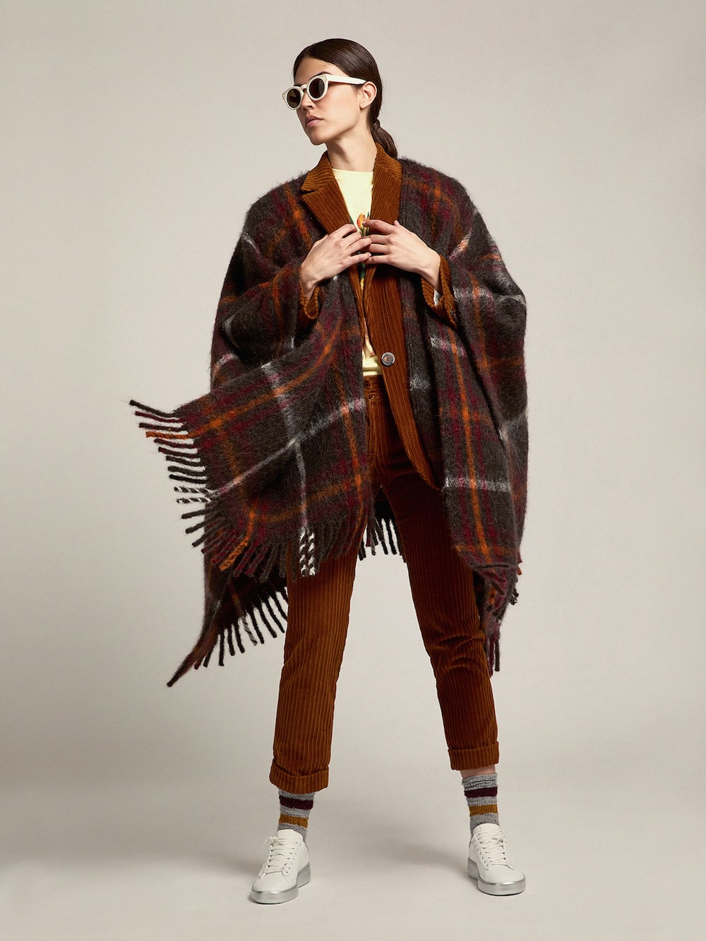 Golden Goose - Poncho Davie collection Journey en laine brossée avec motif à carreaux in 