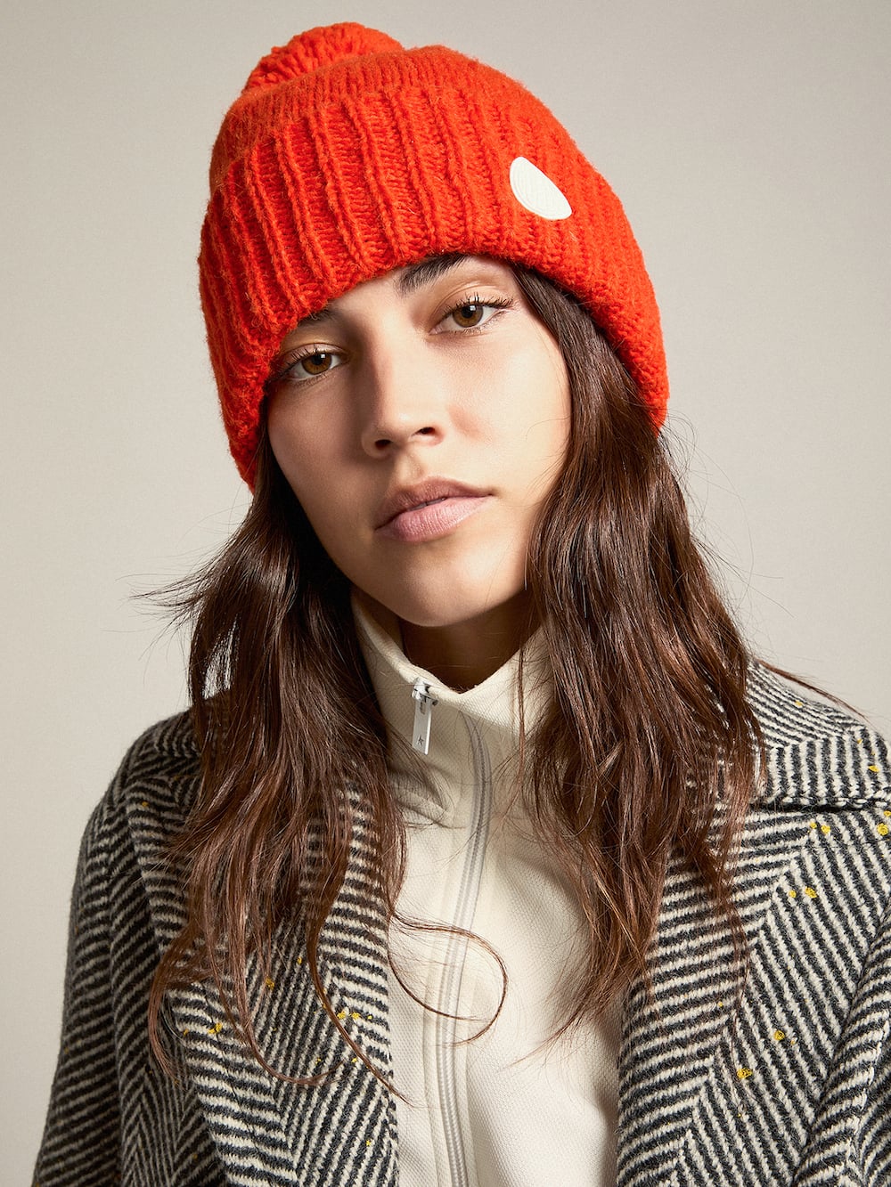 Golden Goose - Orange wool Journey Collection Didi beret with pompom in 