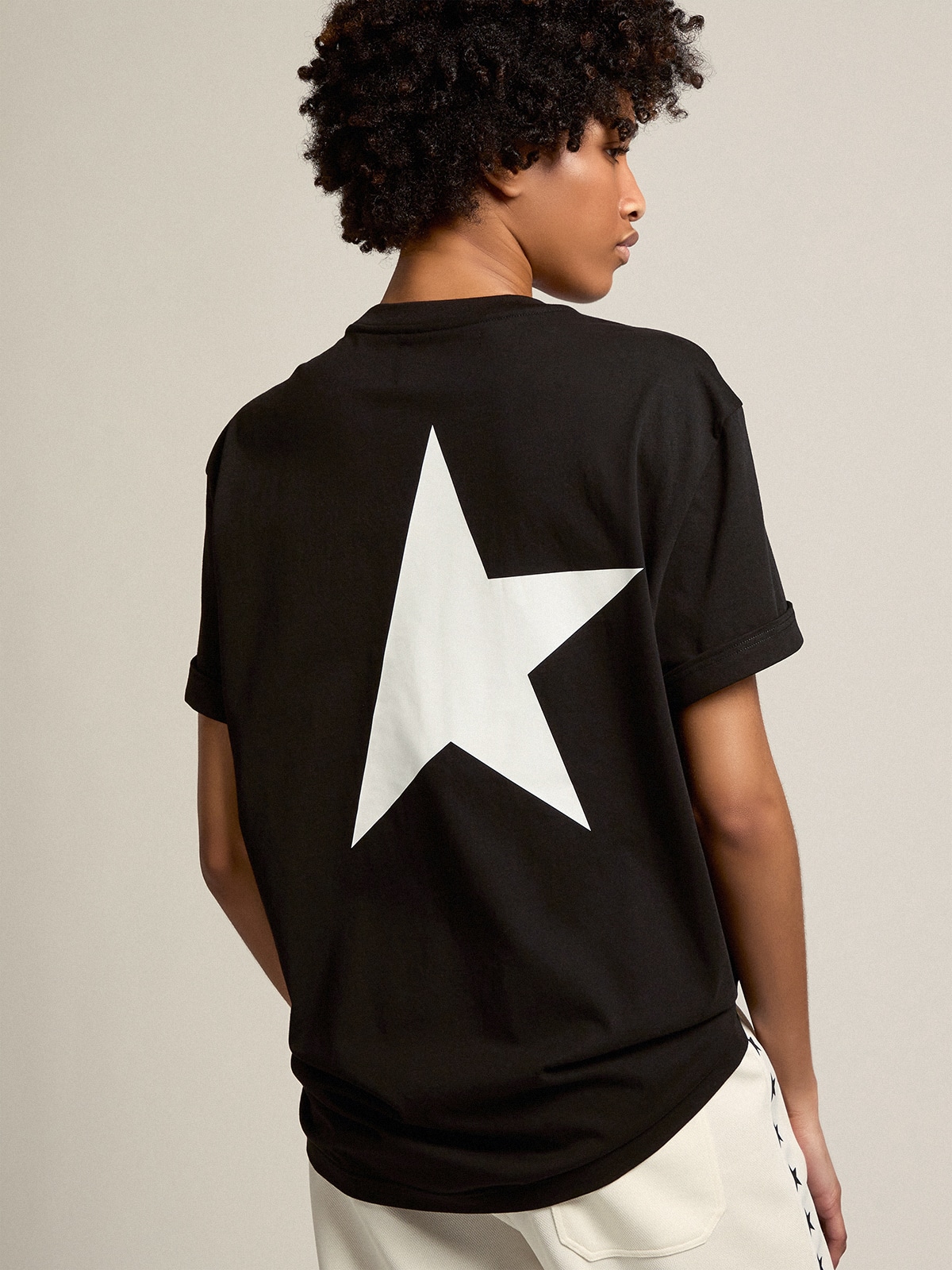 Golden Goose - Women’s black Star Collection T-shirt with contrasting white logo and star in 