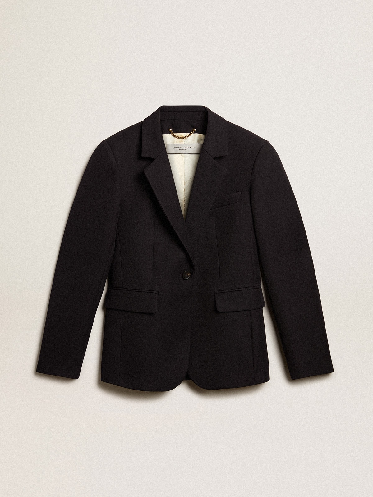 Golden Goose - Women’s single-breasted blazer in dark blue wool gabardine in 