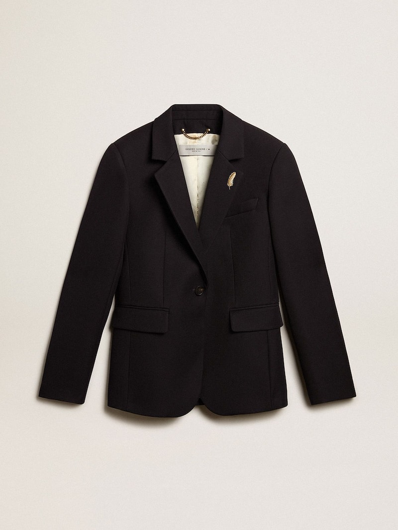 Blazer monopetto da donna in gabardine di lana blu scuro