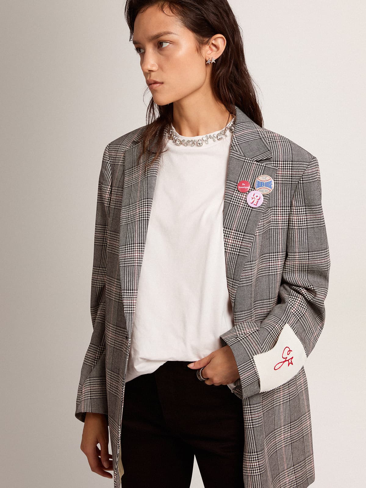 Golden Goose - Women's single-breasted wool blazer with jacquard motif in 